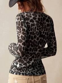 Bohemela Knit Mesh Leopard Print Beach Cover Up Top For Women