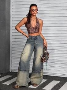 SHEIN ICON Jeans décontractés avec boutons et poches à l'avant, pour un port quotidien