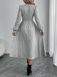 EMERY ROSE Women's Round Neck All-Over Print Casual Mid-Length Dress Long Sleeve Dress Dresses For Women Elegant