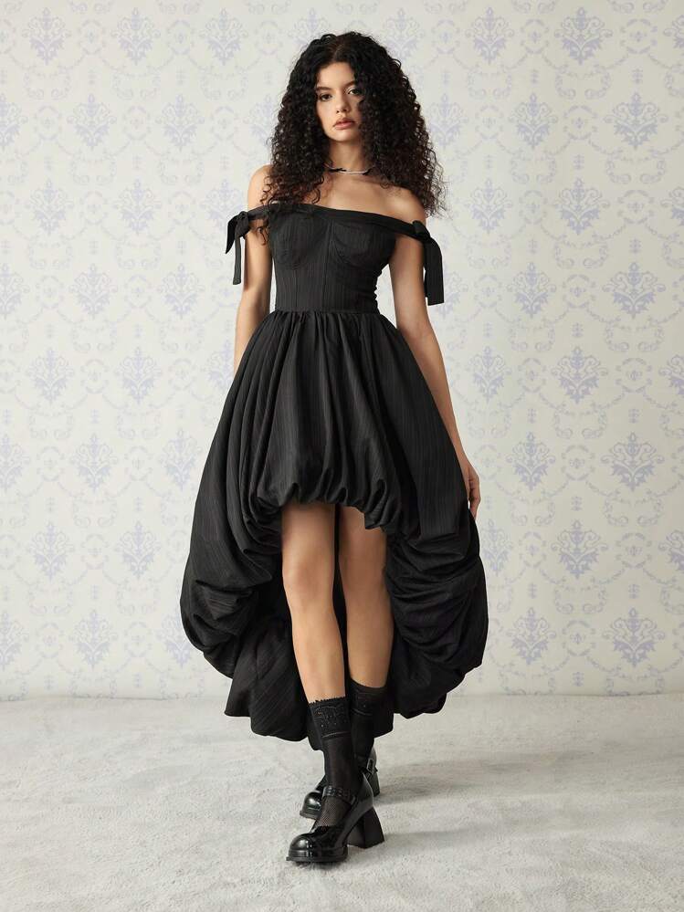 black grunge dress SHEIN MOD Women's Off-Shoulder Bow Dress,Bubble Cloud Hem Elegant Summer Goth Dining Party New Year Vintage Old Money Style Dresses Size:US 16W GEO CHECK A-LINE DRESS or your favorite accessories 40_4th_small