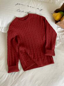 DAZY Tween Girl Plain Crew Neck Sweater Fall,Winter - Burgundy - View 7