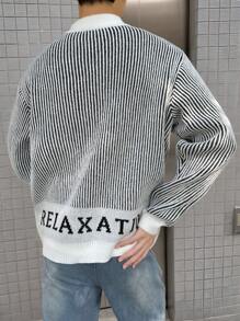 Manfinity Hypemode Men's Front Zip Closure Long Sleeve Solid Color Patchwork Letter Design Detail Casual Rib Knit Sweater
