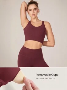 GLOWMODE FeatherFit™ U Back Cropped Active Tank Top Low Impact Yoga Daily Fall Winter - Burgundy - View 4