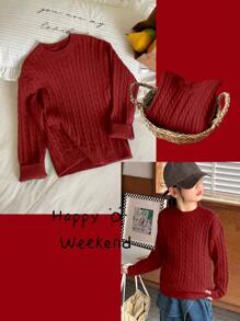 DAZY Tween Girl Plain Crew Neck Sweater Fall,Winter - Burgundy - View 1