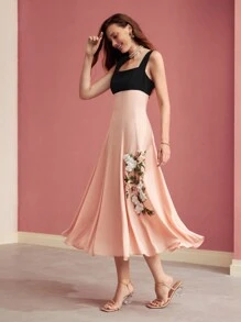 MOTF PREMIUM SQUARE NECK COLORBLOCK APPLIQUE LONG DRESS,VALENTINE'S DAY OUTFIT,SPRING/SUMMER - Pink - View 4