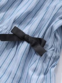 Dazy Kids Tween Girl Striped Bowknot Contrast Color Short Sleeve Fashionable Shirt, Summer,Back To School Clothes - Blue - View 5