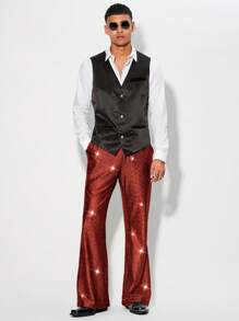 Manfinity RebelGame Men's Front Button Pocket Simple Knit Casual Foil Long Pants - Burgundy - View 3