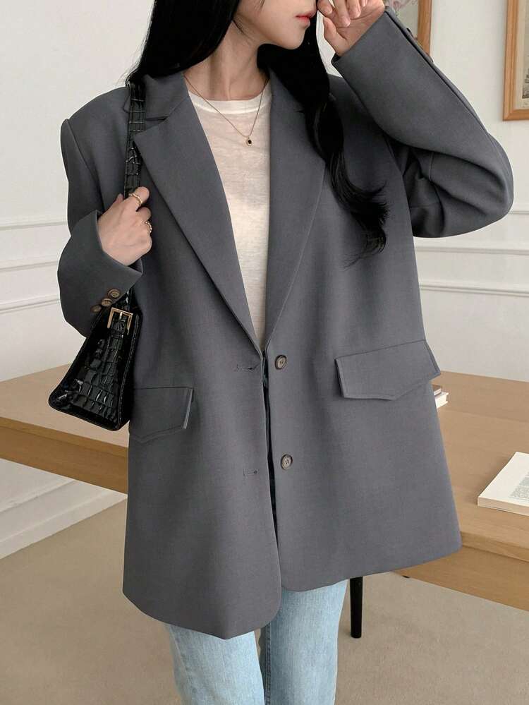 Women's Casual/Work Loose Solid Color Blazer For Autumn, Fall Women Clothes Business Attire