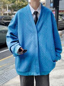 Claim Dot Loose Fit Men Solid Drop Shoulder Jacket, Fall - Blue - View 5