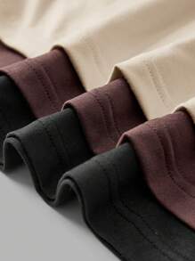 SHEIN BASICS Bộ đồ liền thân dệt kim trơn 3 món, ôm sát cơ thể, cổ áo trái tim dài tay cho nữ, phong cách thường ngày - Màu be - Xem 4