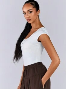 Athîral بدلة نسائية كاجوال من موحد اللون بياقة دائرية وأكمام قصيرة