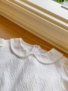 SHEIN Young Girls Elegant French Style White Knit & Woven Patchwork Loose Turtleneck Dress, Autumn/Winter