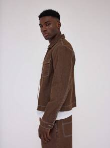 Musero Pocket Detail Contrast Stitch Trucker Jacket - Khaki - View 2