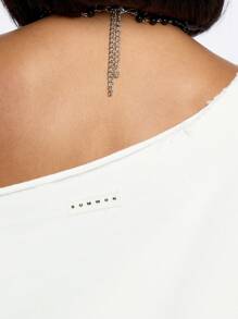 SUMWON WOMEN 永远的夏天超大露肩迷你毛衣裙个性印花假日海滩度假装节日休闲街头风格 - 白色 - 查看 5