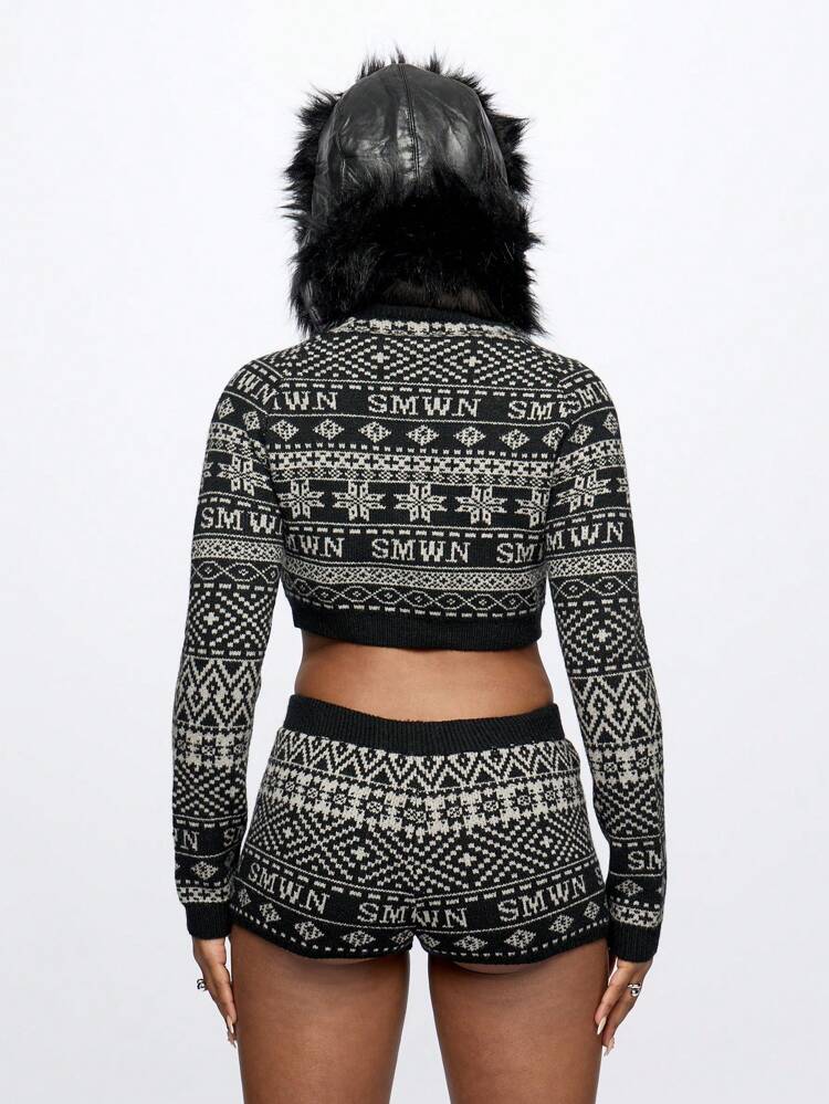 SUMWON WOMEN Fair Isle Knitted Crop Sweater
