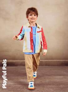 SHEIN 1 Pc Young Boys' Denim Jacket, Colorful Striped Contrast Stitching, Casual Basic, Cute/Retro Style Suitable For School And Outdoor, Spring