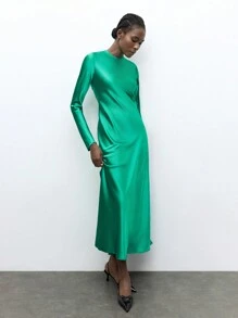 Maija圣诞新年节日连衣裙婚礼宾客优雅都市冬季新款绿色蝴蝶结后背女长裙现代节日日常休闲华丽浪漫约会装情人节 - 綠色 - 查看 5