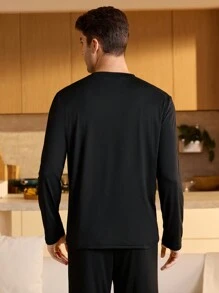 Manfinity Underwear&Sleepwear Basics Men's Letter Print Long Sleeve Loungewear Top Cozy And Elegant Details, Fall & Winter