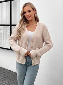 SHEIN LUNE Button Front Drop Shoulder Cardigan - Apricot - View 3