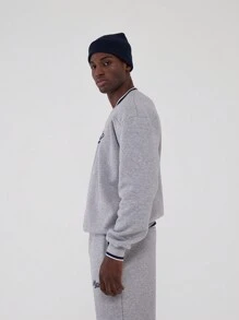 Musero V Neck Contrast Hem Retro Sweatshirt - Light Grey - View 2