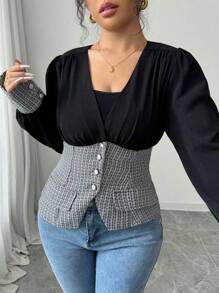 SHEIN Clasi Plus Size Women Woven Regular Autumn Shirt