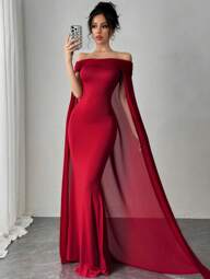 Firerie Women's Elegant Party Christmas Romantic Fashionable Commuter Evening Wine Red Off Shoulder Long Cardigan Dress,Wine Red Elegant One Shoulder Long Shawl Ultra Long Slim Fit Dress,Elegant Women Draped Collar Mermaid Fitted Dress,Women Christmas Outfits,Valentine's Day Women's Dresses For Parties, Valentine's Day ,Holidays, Back To School And Work, Romantic Dates, Weddings Birthdays Autumn/Winter