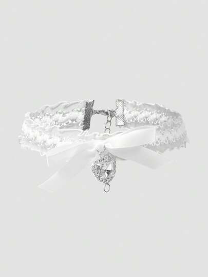 SHEIN MOD 简约蕾丝心形水晶装饰颈链