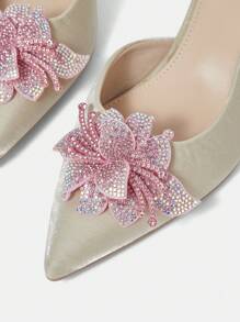 CUCCOO HITCHD Women's Black Stiletto High Heels, Sexy For Date, Party, Banquet, With Silver Chain, Rhinestone, Gemstone, Open Back Design Spring Shoes Prom Heels For Christmas Elegant Shoes - Apricot - View 5