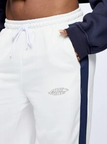 SUMWON WOMEN Athleisure Jogger Pants Elastic Waist Tracksuit Bottoms Streetwear Training Sports Side Stripe Athletic Comfort Running Exercise Workout Loungewear Cozy Winter - White - View 3