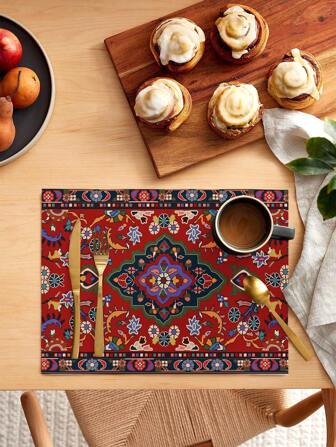 传统花卉波西米亚风格印花桌垫/餐垫，适合日常使用、节日、聚会、生日、婚礼、晚宴、厨房、餐厅和家居装饰