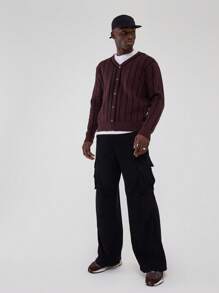 Musero Knit Button Up Striped Cardigan - Multicolor - View 1