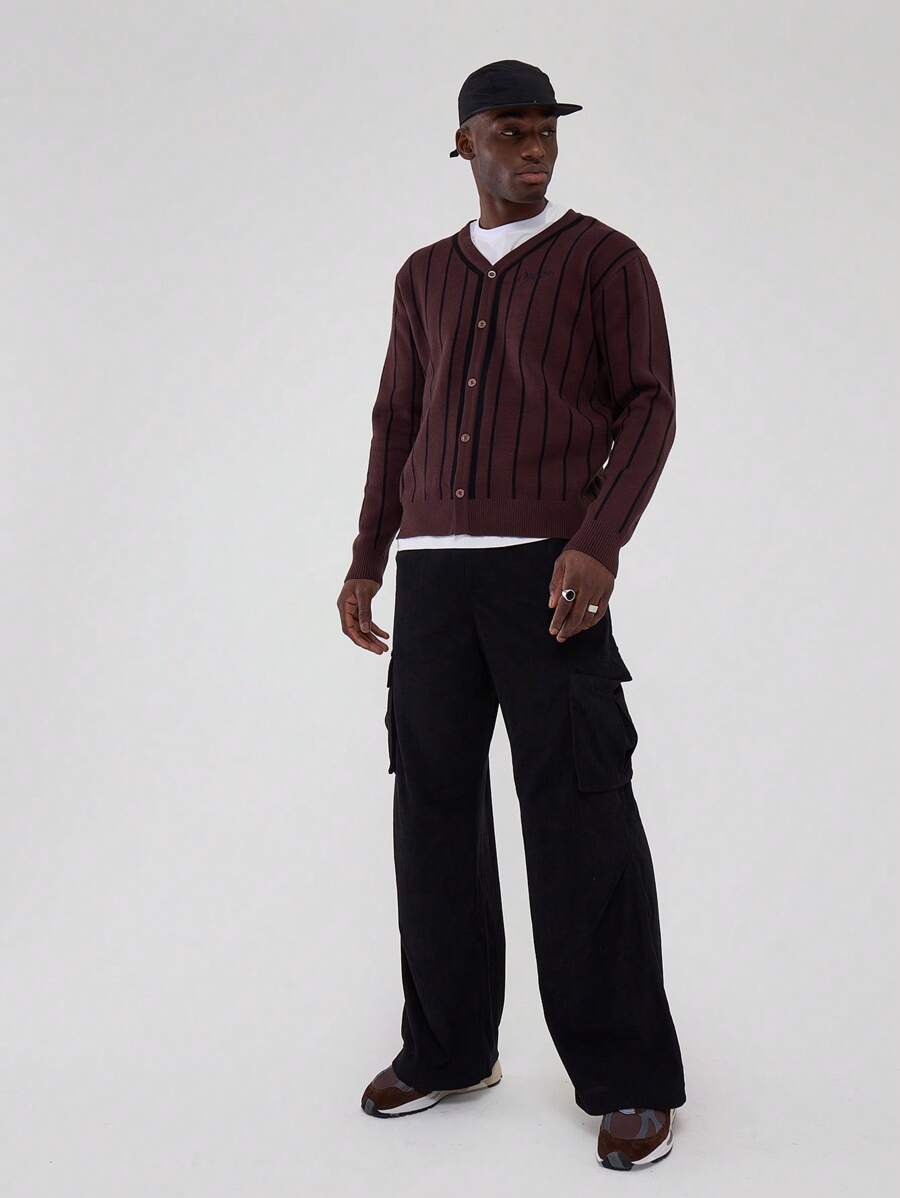 Musero Knit Button Up Striped Cardigan - Multicolor - View 1