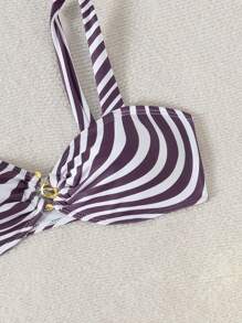 Swim Vcay 女士性感印花金色配饰比基尼上衣，夏日海滩 - 彩色 - 查看 5