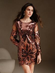 Anewsta Black Beaded Mini Dress Shine Simple Fashionable Daily