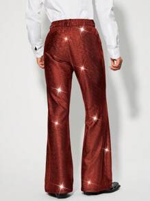 Manfinity RebelGame Men's Front Button Pocket Simple Knit Casual Foil Long Pants - Burgundy - View 2