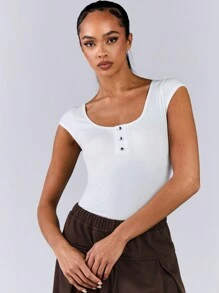 Athîral بدلة نسائية كاجوال من موحد اللون بياقة دائرية وأكمام قصيرة