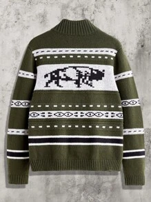 Manfinity VCAY Men's Casual Contrast Color Animal & Geometric Print Zip-Up Long Sleeve Cardigan - Multicolor - View 2