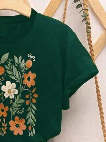 T-shirt à manches courtes avec imprimé floral pour préadolescente