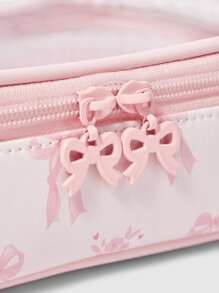 ROMWE Kawaii Cute Butterfly Print Transparent Splicing Makeup Bag, Square Portable Toiletry Organizer Bag, Item NO. 1085369 - Pink - View 5