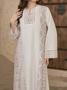 Al Najma Elegancki dubajski nadruk kontrastowy kolor arabski turecki długi szlafrok, odzież muzułmańska, skromny kaftan