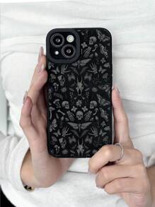 ROMWE Goth 骷髅和蝴蝶图案印花柔软手机壳，适用于 ，万圣节 - 彩色 - 查看 4