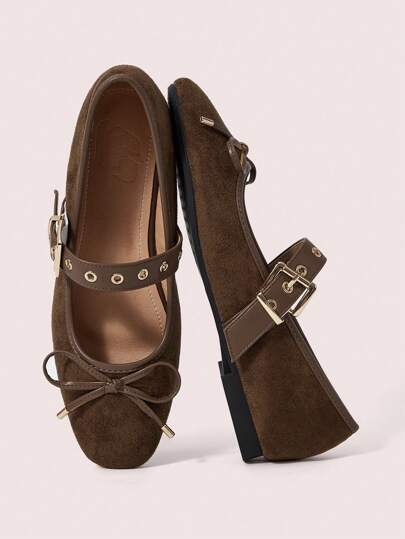 CUCCOO DOLLMOD Round Toe Soft Bottom Suede Strap Colorblock Metal Rivet Decor Ballet Bow Flat Casual Slip-On Loafers For Women Spring Shoes Spring Break Easter