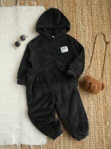 4-częściowy strój dla młodych chłopców, wygodny, swobodny styl dla młodych chłopców, dwustronna bluza z kapturem z polaru i spodnie ze ściągaczem, 2-częściowy zestaw, 2 kolory, odpowiedni do dojazdów do pracy, szkoły, domu, na co dzień, na imprezę, na wyjście