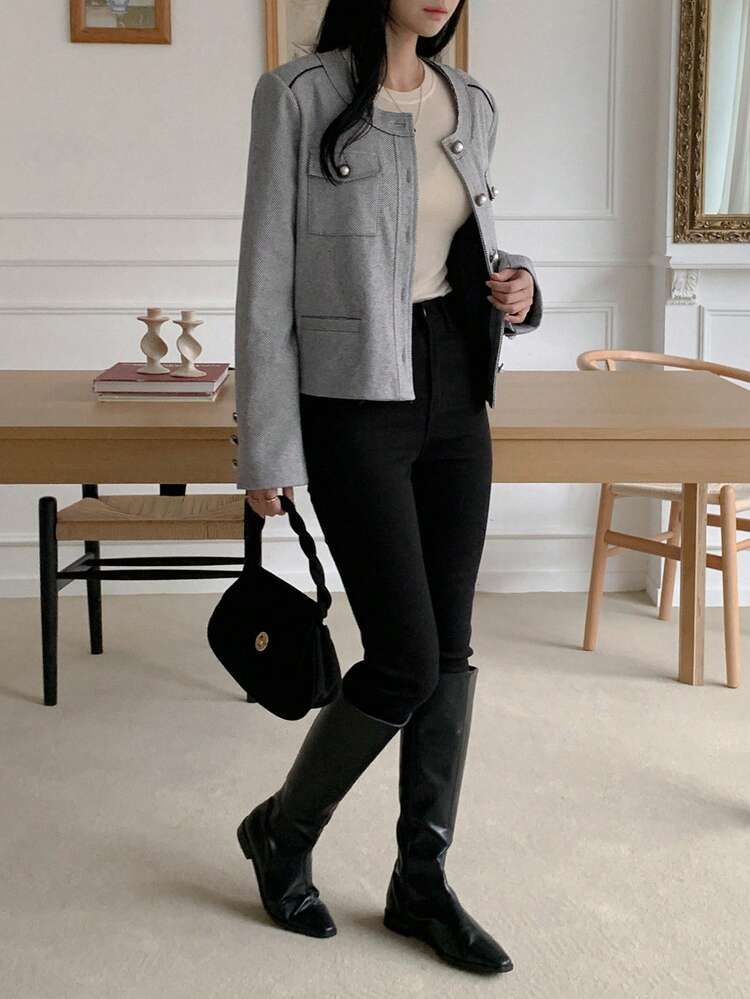 Women Solid Color Casual Stylish Blazer Jacket, Daily Wear Business Attire