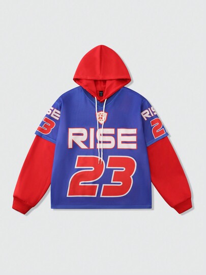 Street Life 2pcs/Set Men's Letter Print Drawstring Casual Double-Layer Hoodie, Autumn/Winter