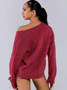 Athîral 女士纯色 V 领带口袋前扣长袖开衫 - 紅色 - 查看 6