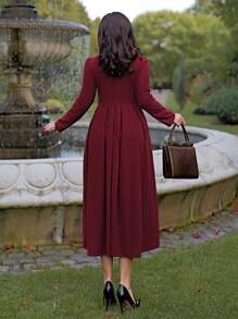 Vintamour Vintage Women's Contrast Color Block Square Neck Long Sleeve Dress, Simple & Minimalist Christmas Valentine's Day Dresses For Women Elegant Valentine's Day Valentines Clothes Business Casual Woman Church Clothes Women Red Dresses Classy Elegant