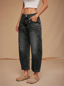 Forever 21 Autumn/Winter New Low-Rise Carrot Fit Faded Light Wash 7/8 Length Personalized Street Style Loose Fit Jeans - Black - View 8