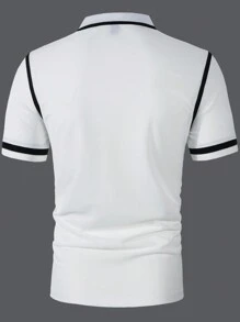 Manfinity Mode Men's Color Block Front Button Casual Short Sleeve Polo Formal Shirt, Ceremony - White - View 2