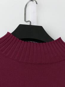 SHEIN LUNE Plus Size Women's Round Neck Button Decor Pullover & Wide Leg Pants 2 Pieces Set, Casual Loose Autumn/Winter Knit Suit - Burgundy - View 11